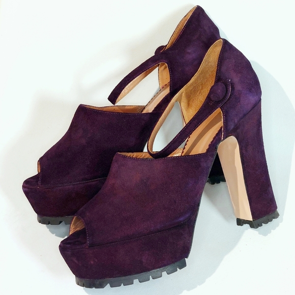 RED Valentino eggplant suede mary-jane platform pumps, EU41/10, new w/ flaws - Picture 3 of 15